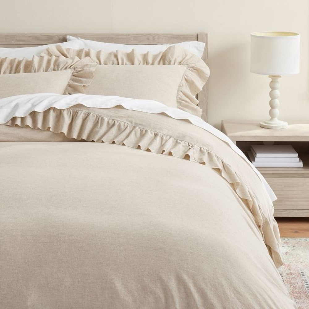 Pottery Barn Linen Cotton Ruffle Duvet Cover Twin - new - with Linen pillow sham